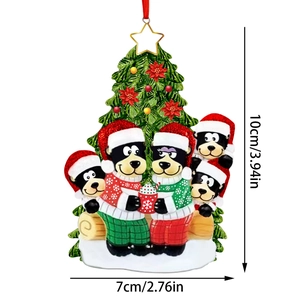 Family of 5 black bears Christmas tree ornament in resin, measures 10cm by 7cm