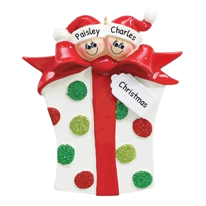 Pendentif de Noël personnalisé en résine avec boîte cadeau et étiquettes de noms