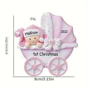 Detailed pink baby stroller resin ornament with 1st Christmas Madison 2022 engraving