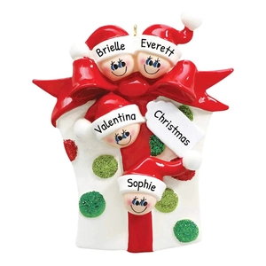 Ornement Suspendu de Noël en Résine Membre de la Famille Nœud Rouge Pois Style Boîte Cadeau Décor d'Arbre Festif