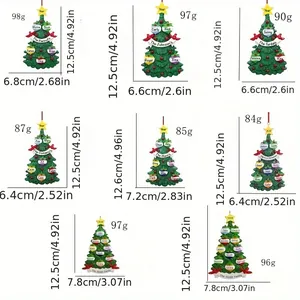 Size chart showing resin Christmas tree hanging ornaments with weight and dimensions