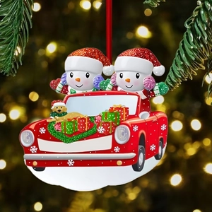 Christmas Snowman Family Car Resin Hanging Ornament Printed Family Of Two Three Four Five Six DIY Xmas Tree Decoration Pendant
