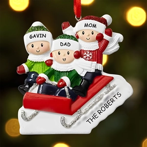 Resin Family Sled Christmas Ornament Hand Painted Red Sleigh Hanging Decor Holiday Tree Pendant Gift For Home Party Decoration