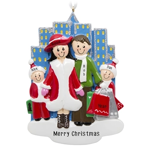 Personalized family of four shopping scene Christmas resin hanging ornament for home decor