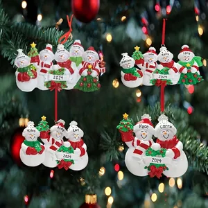 Cute resin snowman family Christmas tree ornaments featuring 2 to 6 members with 2024 dates