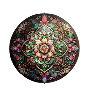 Mandala evil eye flower resin ornament with vibrant symmetrical patterns on white background