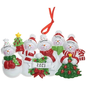 Personalized 5-member snowman family Christmas tree ornament with 2023 banner