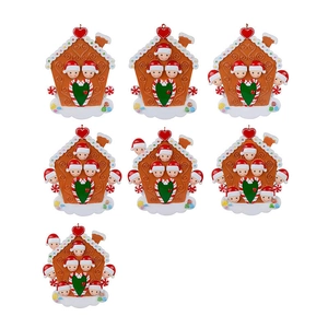 Christmas gingerbread house resin ornaments set for families of 2 to 8 members