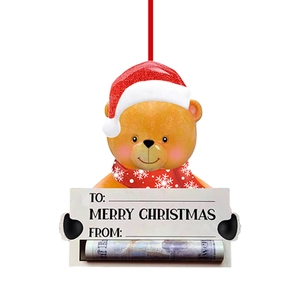 Christmas bear hanging ornament with gift card and roll slot for money or notes