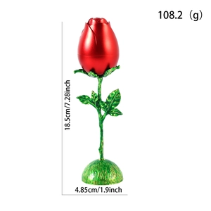 Elegant red metal rose figurine on green base for Valentine's Day decor, 18.5cm height