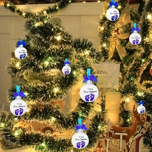 Blue Footprint Baby's First Christmas Tree Ornament Hanging Ball Bow Ribbon Holiday Decoration Festive Party Supplies