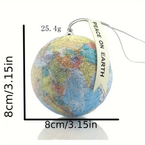Globe Christmas ornament with Peace on Earth tag and colorful world map texture