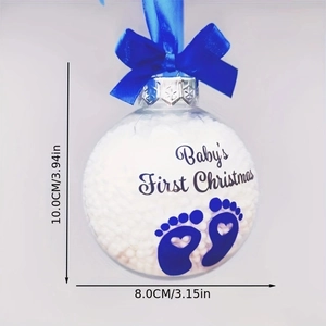 Blue Baby's First Christmas tree ornament with footprint design and silk ribbon bow