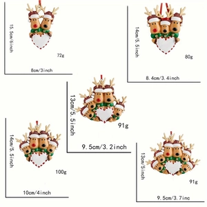 Detailed size chart of resin Christmas deer hanging ornaments with heart-shaped tags