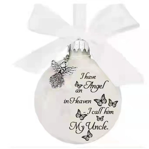 Angel In Heaven Memorial Christmas Ornament Feather Plastic Ball With Satin Ribbon Bow And Alloy Angel Charm For Home Decor