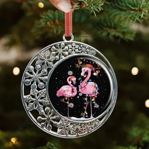 Creative Christmas Metal Snowflake Flamingo Hanging Ornament For Holiday Tree Decoration Home Decor Xmas Party Favors Gift