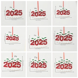 Detailed grid of 2025 family snowman resin ornaments with dimensions and weight info