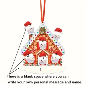 Personalized Christmas gingerbread house ornament with 7 customizable name spaces
