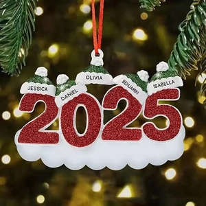 2025 Personalized Family Snowman Christmas Tree Ornament with 5 Names and Glitter Finish