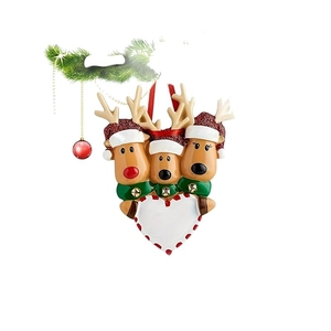Three reindeer family Christmas resin ornament with large white heart for personalization