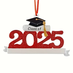 2025 graduation ornament with glitter resin digits, black grad cap and white banner