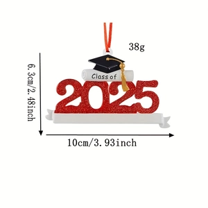 Red glitter 2025 graduation cap ornament with name banner for Christmas tree decoration