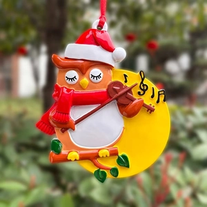 Christmas owl figurine ornament playing violin for festive holiday tree decoration
