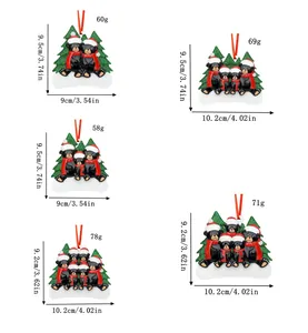 Size chart showing dimensions and weights of resin black bear family Christmas ornaments