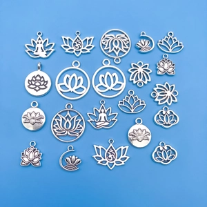 20 ασημί μενταγιόν Yoga Lotus Om για DIY κολιέ και χειροποίητη κατασκευή κοσμημάτων