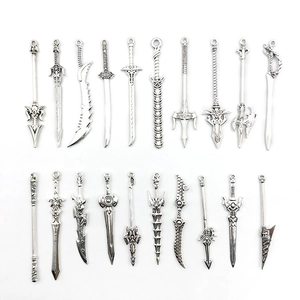 20-piece set of antique silver fantasy sword and weapon charms for DIY jewelry making
