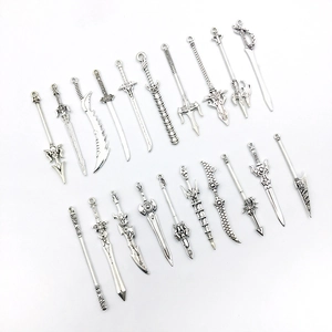 Collection of twenty unique vintage silver alloy sword pendants for DIY jewelry making