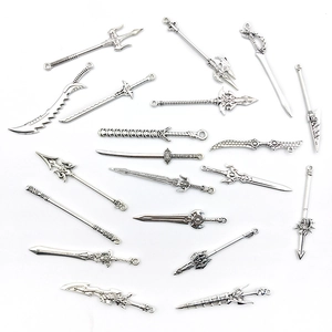 Mix of 20 vintage silver alloy sword and weapon charms for DIY jewelry making