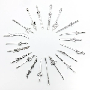 Antique Silver Alloy Weapon Pendant Fantasy Sword Katana Spear Axe Shape DIY Jewelry Making Accessories Keychain Charm
