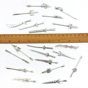Various antique silver alloy sword pendants and weapon charms for DIY jewelry and keychains