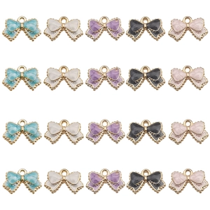 20 DIY Goldene Schleifenanhänger mit Emaille-Tropföl in Blau, Weiß, Violett, Rosa und Schwarz