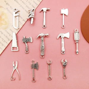 12pcs vintage silver alloy mini tool charms for DIY jewelry making and craft projects