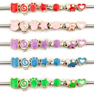 Alloy Enamel Large Hole Beads Cartoon Rabbit Lollipop Elephant Star Heart Spacer Beads For DIY Bracelet Jewelry Making Findings