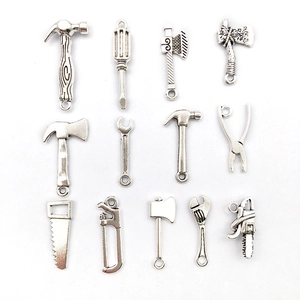 Vintage Zinc Alloy Miniature Tool Pendants For DIY Jewelry Making Antique Silver Hammer Axe Wrench Charms Accessories