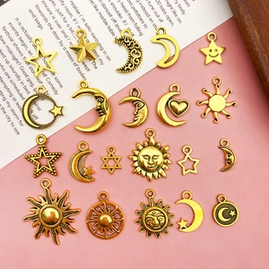 Zinc Alloy Antique Gold Celestial Charms Hollow Sun Moon Star Pendants For DIY Necklace Earring Jewelry Making Accessories