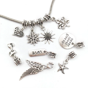 Antique silver DIY jewelry set with snake chain and mixed heart and floral charms