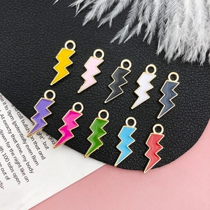 Set of ten colorful lightning bolt enamel charms with gold plating for DIY jewelry making