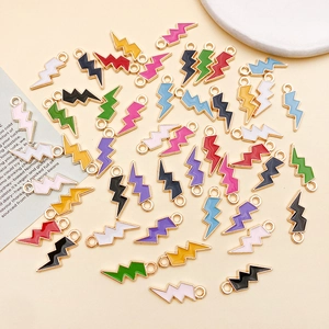 Alloy Enamel Lightning Bolt Pendant Colorful DIY Jewelry Accessory For Necklace Bracelet Making Cartoon Hanging Charm
