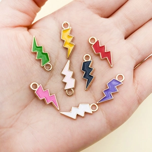 Colorful lightning bolt enamel pendants for DIY jewelry making in multiple vibrant colors