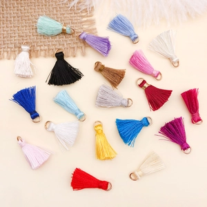 Colorful mini silk tassels with gold metal loops for DIY crafts and accessories