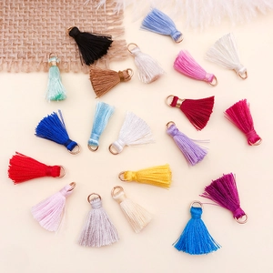 Mini colorful silk tassels with gold rings for DIY jewelry making and clothing crafts