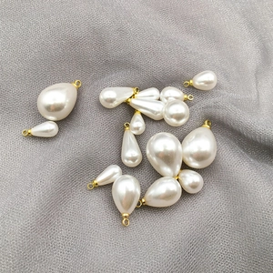Waterdrop and round cream pearls with gold metal loops for DIY jewelry making