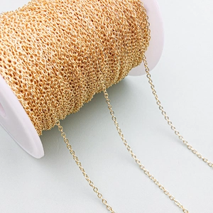 Macro shot of 18K gold-plated brass O-chain on a white spool for DIY jewelry making