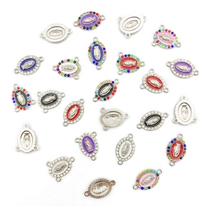 Ovale Maagd Maria hanger connector voor DIY armbanden met kleurrijk emaille en strass