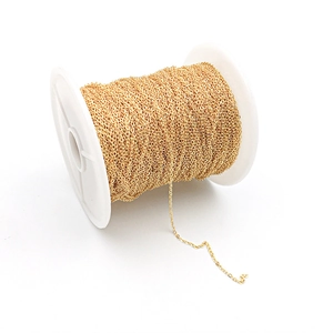 18K gold plated copper snake chain on a white spool for DIY jewelry making and crafts
