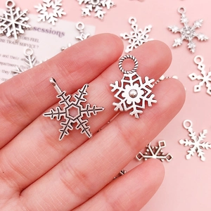 Silver snowflake alloy pendant for Christmas DIY jewelry making and winter decorations